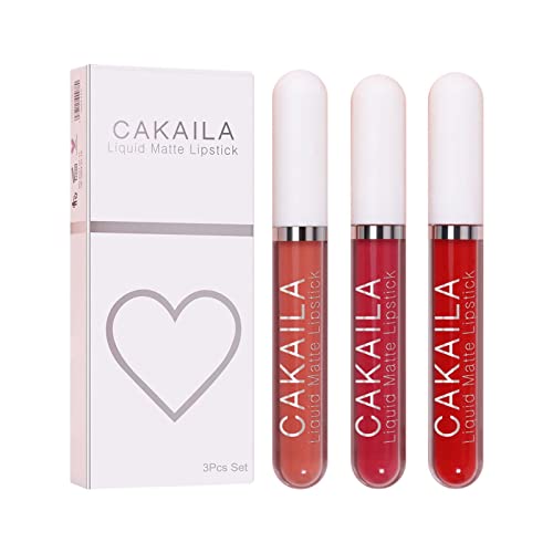 Xiahium 3Pcs Waterproof Matte Lipstick Nude/Dark Color Non-Stick Cup Long Lasting Richly-pigmented Natural Lightweight Lip Makeup Cosmetic -