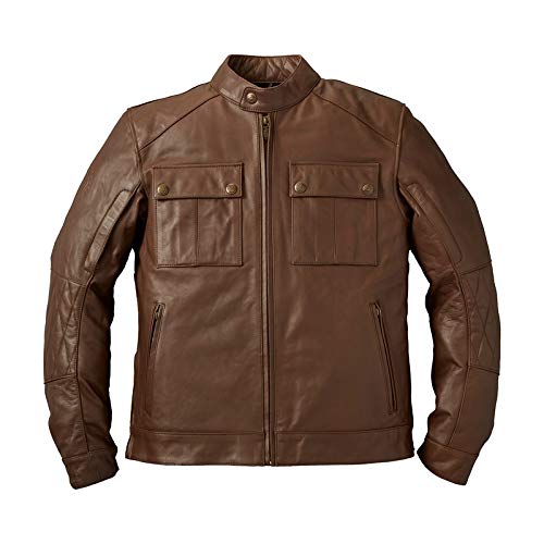 Indian Motorcycle Men's Leather Getaway Riding Jacket with Removable Liner, Brown - L -