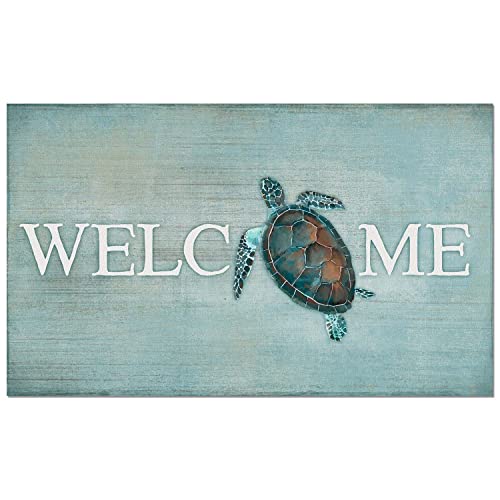 Counterart Sea Turtle Welcome Indoor/Outdoor Entryway Floor Mat Manufactured in The USA Low Profile, Protective Non-Skid Rubber Backing, Easy to Clean 29.5" by 17.75" -