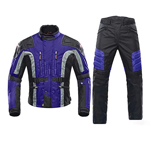 Men Motorcycle Jacket,Motorbike Windproof Jacket and Pants Set,Hip Protector Riding Motorcycle Pants Moto Jacket Blue Suit XXL -