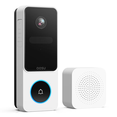 AOSU Doorbell Camera Wireless- Head-to-Toe View, Intelligent Package Detection, 2.4G WiFi Video Doorbell with Chime, Support Local Storage, Smart Human Detection, Works with Alexa and Google Assistant -