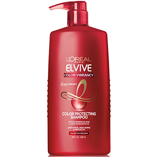 L'Oreal Paris Elvive Color Vibrancy Protecting Shampoo, for Color Treated Hair, Shampoo with Linseed Elixir and Anti-Oxidants, for Anti-Fade, High Shine, and Color Protection, 28 Fl Oz -