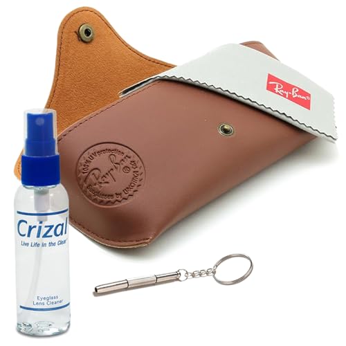 Ray-Ban Special Edition Brown Case w/Crizal Lens Cleaning Spray, Microfiber Cloth, and Keychain Screwdriver Bundle -