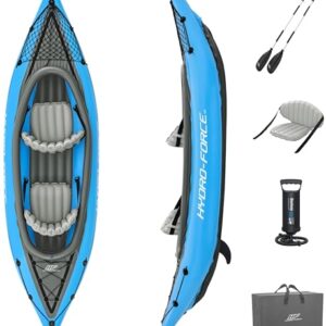 Bestway Hydro-Force 2-Person Cove Champion Inflatable Kayak Set | Includes Kayak, 2 Aluminum Paddles, Hand Pump, 2 Fins, and Carry Bag -