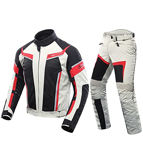 Generic Men's Motorcycle Jacket+Motorcycle Pants Breathable Racing Jacket Gray Breathable Motorcycle Riding Pants 58768 M -