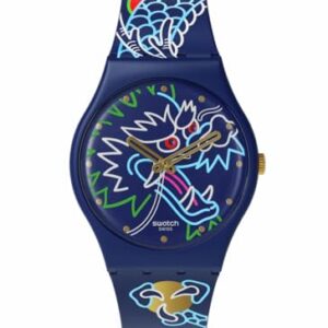 Swatch Unisex Casual Blue Bio-Sourced Quartz Watch Dragon in Waves -