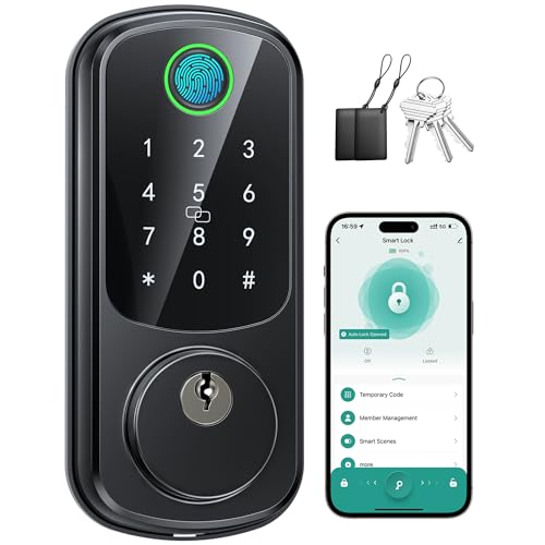 Smart Locks for Front Door, Fingerprint Keyless Entry Door Lock with Security Smart Deadbolt and Touchscreen Keypad, App Control, Auto Lock, Easy Install, Matte Black -