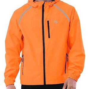 baleaf Mens Running Rain Jacket Waterproof Windbreaker Gear Cycling Golf Mountain Biking Coats Hood Lightweight Reflective Orange 3XL -