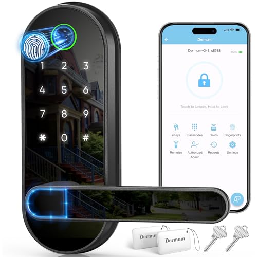 Keyless-Entry Fingerprint Digital Smart Lock: Electronic Door Lock with Code Passcode, Electric Door Knob, Biometric Door Handle (Black) -