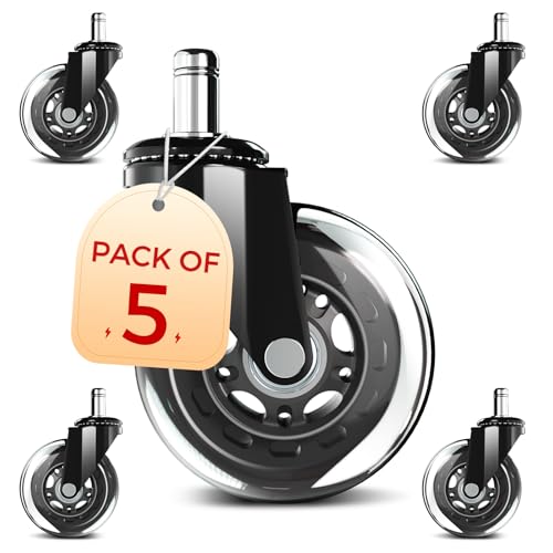 Office Chair Wheels,for Gaming Chairs, Computer Chairs,Incredibly Smooth & Quiet Rolling Casters -Safe for Hardwood Floors & Carpet - Easy Installation with Universal Fit -