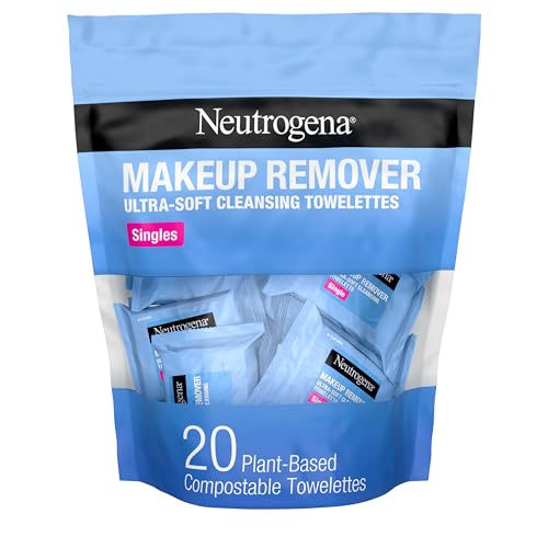 Neutrogena Makeup Remover Wipes Singles, Individually Wrapped Face Wipes, Daily Facial Cleanser Towelettes, Gently Removes Oil & Makeup, Alcohol-Free Makeup Wipes, 20 ct -