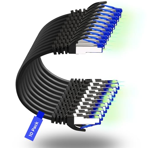 Rapink Patch Cables Cat8 0.5ft (10 Pack) Slim, Cat 8 Ethernet Patch Cable 40G Support, Snagless Cat 8 Network Cable for Data Center, Flexiable Cat8 Ethernet Cables Black (10PC830-0.5) -