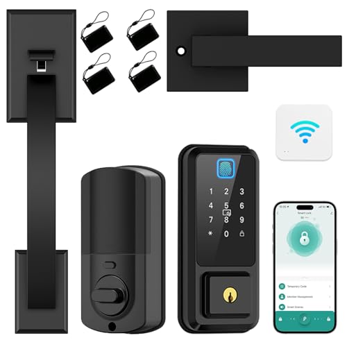 CINOP WiFi Smart Locks for Front Door with Handle Set, App Control, Keyless Entry Door Lock Fingerprint Deadbolt, Electronic Digital Touchscreen keypad, Auto Lock, Easy Install (Black) -