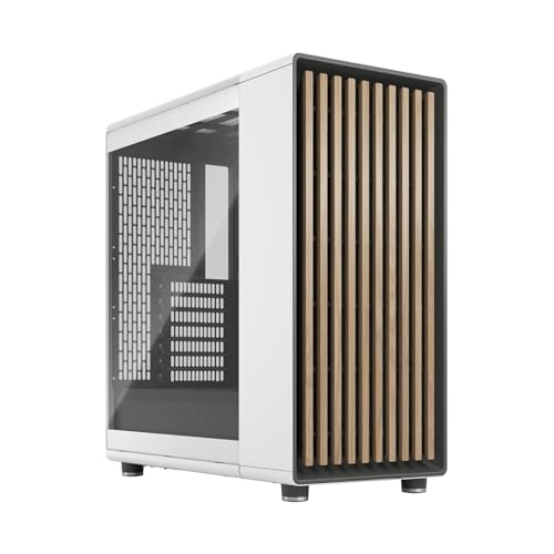 Fractal Design North Chalk White Tempered Glass Clear - Genuine Oak Wood Front - Glass Side Panel - Two 140mm Aspect PWM Fans Included - Type C USB - ATX Airflow Mid Tower PC Gaming Case -