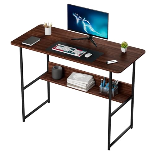 Worparsen Study Computer Desk, Home Office Writing Small Desk, Bedroom Student Study Table, Simple Style PC Table, Black Metal Frame 80cm -