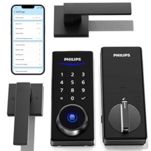 Philips Smart Lock with Handles, Keyless Entry Door Lock Set, Smart Door Lock with 2 Level Handles, Digital Keypad Deadbolt for Front Door, App Fingerprint PIN Code Unlocking, Auto Locking -