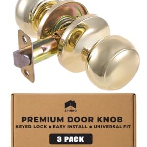 SPINMO Dummy Door Knob Gold Closet Lever Handle Fake French Style for Double Doors Interior Passage Hardware False Pull Knobs Non-Turning Decorative Door Handles (Gold, 3 Pack) -