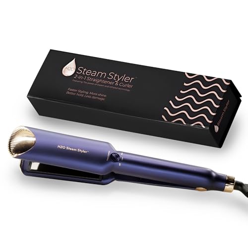 H2O Steam Styler Ultimate Steam Hair Straightener & Curler, Salon Results Frizz Control, Shine & Hydration, Infrared Heat & Ion Therapy for All Hair Types (Original - 1.53") -