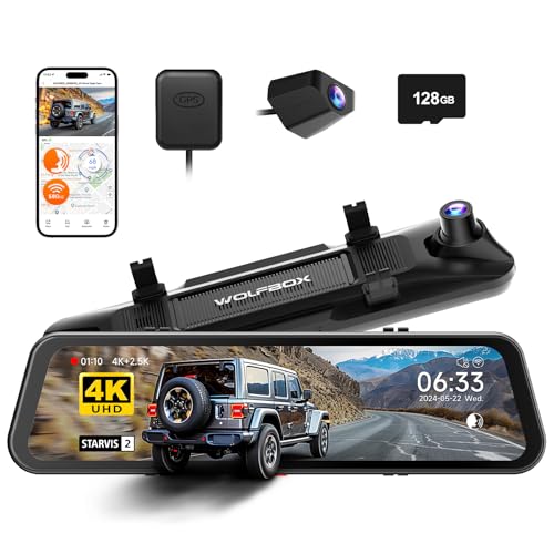 WOLFBOX G900 PRO Mirror Dash Cam with STARVIS 2 IMX678, 12 inches Rear View Mirror Camera with Front 4K and Rear 2.5K, Included 128GB Card, Voice Control, 5.8GHz WiFi, Loop Recording, G-Sensor & GPS -