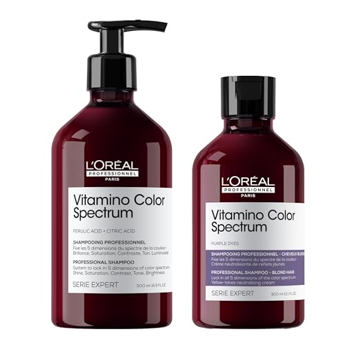 L'Oréal Professionnel Vitamino Color Spectrum Blonde Care Duo - Glass Shine Serum & Purple Shampoo for Vibrant, Brass-Free Hair -