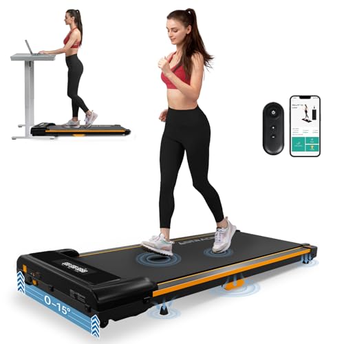 COMHOMA Walking Pad, Under Desk Treadmill for Home/Office, 2.5 HP Portable Walking Jogging Running Machine, with Remote Control and LCD Display (with Incline, Orange) -