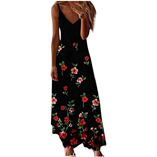 Dresses for Women 2024 Womens Maxi Dress Lace Strap Sexy Sundresses V Neck Floral Print Long Dresses Cold Shoulder Short Sleeve Vacation Cami Dress Robe Femme Chic Et Elegant -