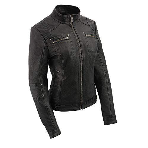 Milwaukee Leather SFL2801 Women's Racer Black Stand Up Collar Motorcycle Fashion Leather Jacket - Medium -