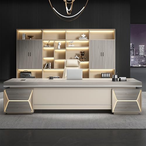 HONGYISHI L Shaped Wood Executive Office Desk, Computer Desk with File Drawers, Study Writing Table Business Furniture Set for CEO Boss -