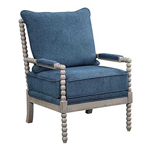 OSP Home Furnishings Abbott Spindle Accent Chair with Padded Spring Seat and Brushed Grey Base, Azure Blue Fabric -