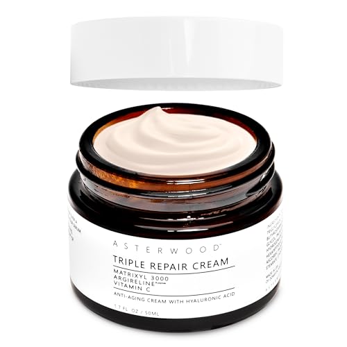 Asterwood Matrixyl 3000, Argireline Peptide, Vitamin C Cream - Triple Repair - with Hyaluronic Acid - Anti-Aging, Wrinkle Reducing, Hydrating - Fragrance-Free - 1.7 Fl Oz -
