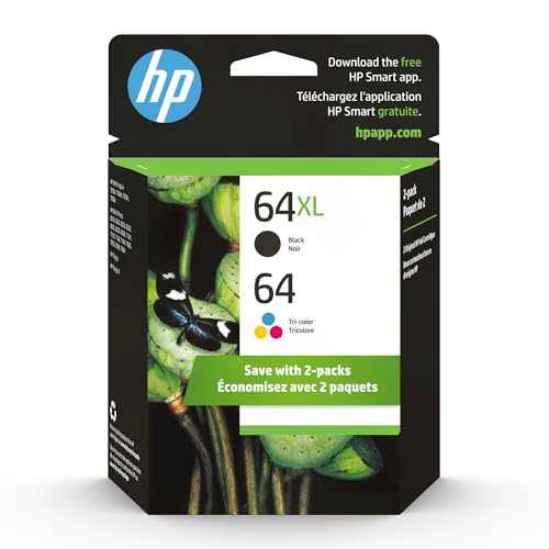 Original HP 64 Tri-color / 64XL Black Ink Cartridges (2-Pack) | Works with HP ENVY Inspire 7250e, 7950e Series; HP ENVY Photo 6200, 7100, 7800 Series -