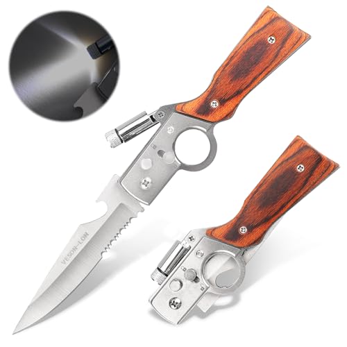 VESON-LON New Pocket Knife, AK 47 Folding Knife for Camping Hiking Tactical Knife and EDC, LED Light, 3.7" 5cr15 Steel Blade. Husband Birthday Present, With Flashlight for Men Women (Primary) -