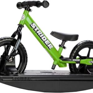 Strider 12” Sport Bike (Green) + Rocking Base - Helps Teach Baby How to Ride a Balance Bicycle - for Kids 6 Months to 4 Years - Easy Assembly & Adjustments -