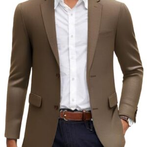COOFANDY Mens Linen Casual Blazer Slim Fit Sport Coat Two Button Summer Suit Jacket Lightweight Business Sport Jacket Brown -