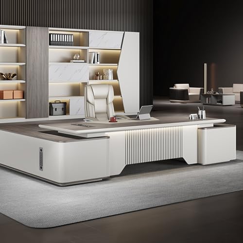 HONGYISHI Modern L Shaped Executive Office Desk, Computer Desk with Drawer and Lateral File Cabinet Writing Study Table Business Furniture Workstation -