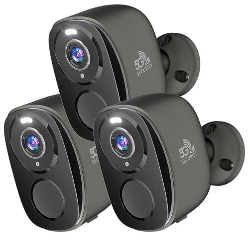 3Pack 5G/2.4G Security Cameras Wireless Outdoor, 2K Battery Powered Camera, WiFi Home Indoor Camera with Color Night Vision, Siren Alarm,AI Detection, No Monthly Fee, 2 Way Audio, Works w/Alexa -