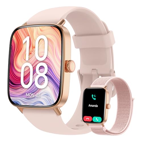 Smart Watch for Women, 2025 New Smartwatch (Answer/Make Call) for iPhone/Android, 1.85" HD Dynamic Dial Fitness Tracker with 110+ Sport Modes, Sleep/Health Monitor, IP68 Waterproof, with 2 Bands -