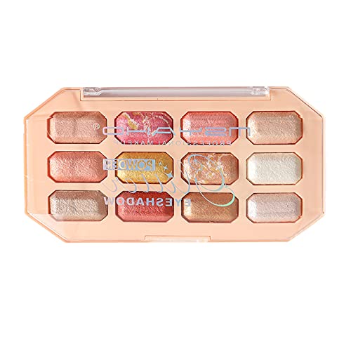 Xiahium Eyeshadow Palette 12 Shimmer Metallic Shades Natural Long Lasting Waterproof Ultra Blendable Eyes Blush Highlight Makeup Pallet -
