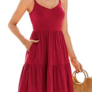 V FOR CITY Womens Summer Dresses with Built in Bra Adjustable Strap Cami Dress V Neck Tiered Sundress with Pockets L -