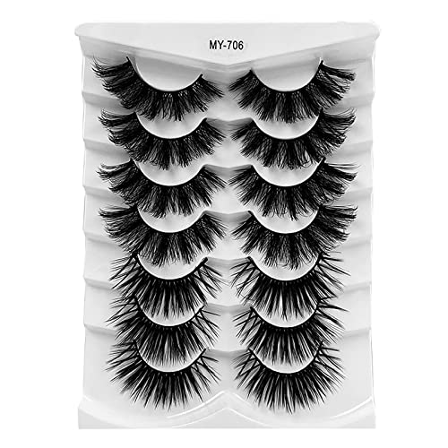 False Eyelashes Pack 7 Pairs Natural Look Faux Mink Fake Lashes 3D Fluffy Wispy Soft Long Thicking Eyelashes Makeup -