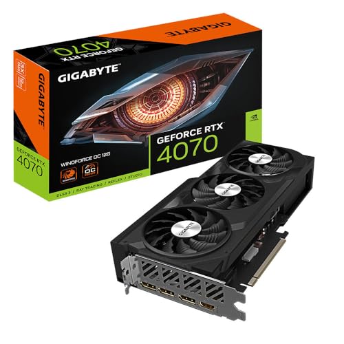 GIGABYTE GeForce RTX 4070 WINDFORCE OC 12GB Graphics Card - 12GB DDRX6 21Gbps, PCI-E 4.0, DisplayPort 1.4, HDMI 2.1a, NVIDIA DLSS 3, Ada Lovelace Arch, GV-N4070WF3OC-12GD, Black, 930g -