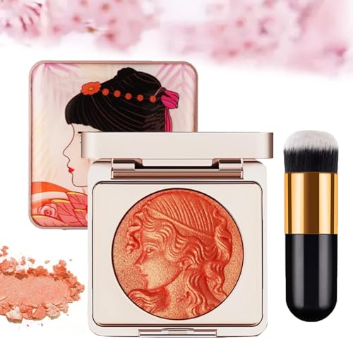 Embossed Smooth Powder Blush Palette For Cheeks - Matte Face Powder Blush Palette, Embossed Makeup, Korean Long-Lasting Face Makeup with Brush (Orange) -