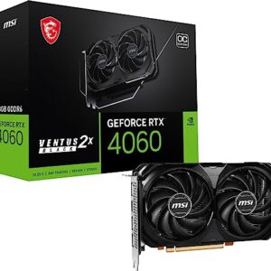 MSI Gaming GeForce RTX 4060 8GB GDRR6 Extreme Clock: 2505 MHz 128-Bit HDMI/DP Nvlink TORX Fan 4.0 Ada Lovelace Architecture Graphics Card (RTX 4060 Ventus 2X Black 8G OC) -