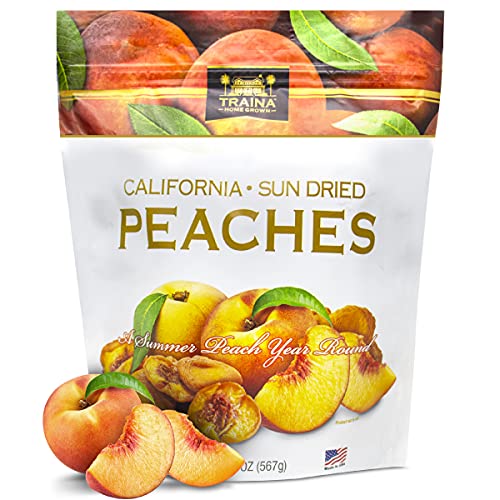 Traina Home Grown California Sun Dried Peaches - Healthy & Non-GMO, Natural Sweet Flavor Fruit No Sugar Added, Perfect Snack In Resealable Pouch (20 Oz) -