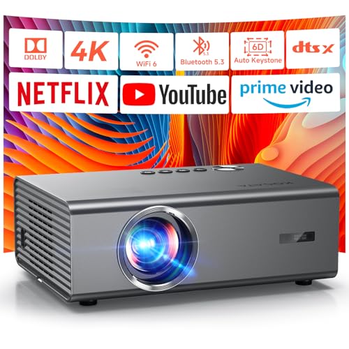 4K Projector with Netflix-Licensed&Dolby Audio, AI Auto Focus&6D Keystone Kogata Smart Projector with Built in Apps Outdoor Movie Proyector with WiFi 6 Bluetooth for Home Theater UPGRADE -