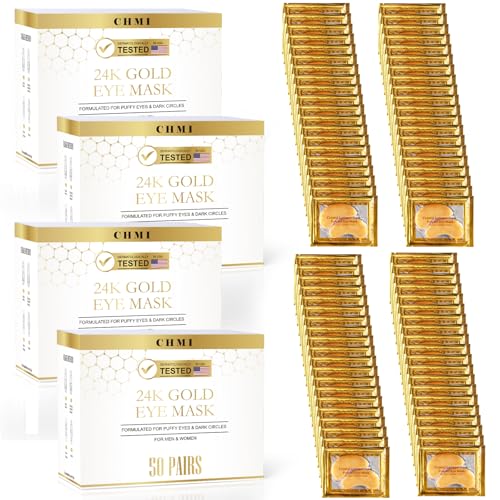 CHMI Under Eye Patches (200 Pairs) - 24K Gold Eye Patches for Puffy Eyes, Dark Circles, EyeBags and Wrinkles, Collagen Skin Care Products, Beauty & Personal Care -