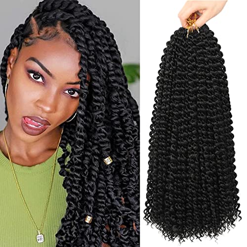 Ubeleco Passion Twist Hair 18 Inch 132 Strands Full Head Water Wave Crochet Hair Long Curly Braiding Hair Spring Twist Crochet Braids Hair Extensions for Black Women(18inch,1B) -