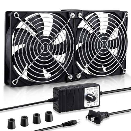 Wathai Big Airflow 2 x 120mm 240mm Computer Fan with AC Plug Cabinet Fan 110V 240V AC Power Supply, Speed Controller 3V to 12V, for Mining Machine Chassis Server Workstation Cooling -