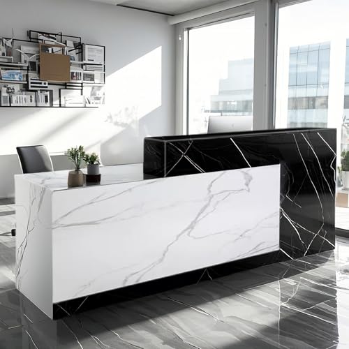 Salon Reception Desk with Counter,with Led Lights Modern Reception Counter,with Drawer and Keyboard Tray Solid Wood for Beauty Salon Office Checkout (A-63in-Left, 63 * 23.6 * 39.3in) -