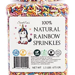 100% NATURAL RAINBOW SPRINKLES - NATURAL COLOR, DAIRY FREE, NUT FREE, GLUTEN FREE, SOY FREE, VEGAN, EGG FREE AND KOSHER ,1.5 LBS. CUPCAKE AND CAKE TOPPER,BULK CANDY, RESEALABLE CONTAINER,COLORFUL -